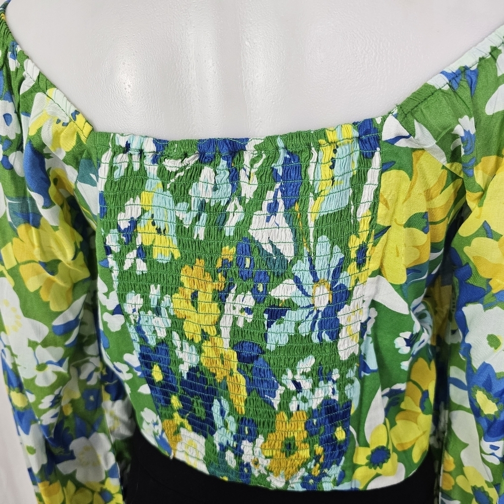 Walter Baker Green Disco Floral Kimora Crop Top Off Shoulder Size Medium - Picture 9 of 12